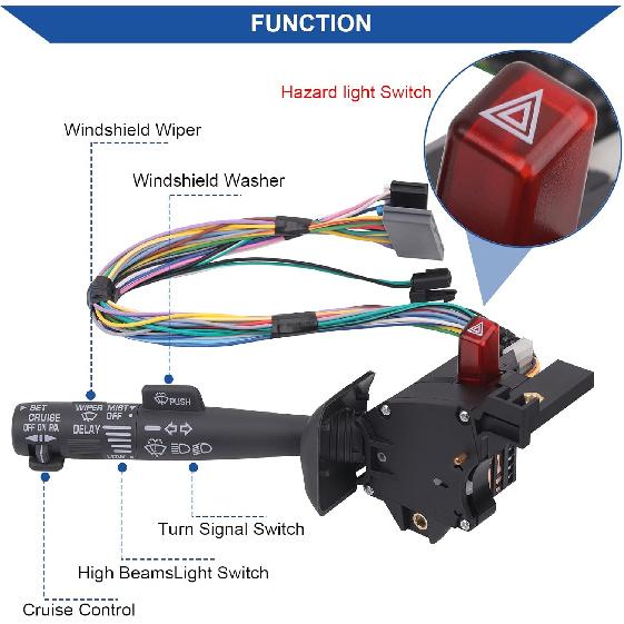 Obaee Multi-Function Combination Switch With Turn Signal, Wiper, Hazard, Cruise Control Compatible With 1995-2002 Chevy Tahoe S10 GMC C1500 K1500
