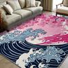 Japanischer Kunststil Kirschblüten-Wellen-Teppich, Wasserdichte, Schmutzabweisende und Leicht zu Reinigende Polyestermatte, Wohnzimmer-Bodenteppich