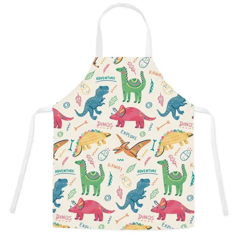 Cute Cartoon Dinosaur Apron Children's Kitchen Cooking Linen Apron Adult Children Bib Apron Cleaning Apron 47X38CM 68X55CM