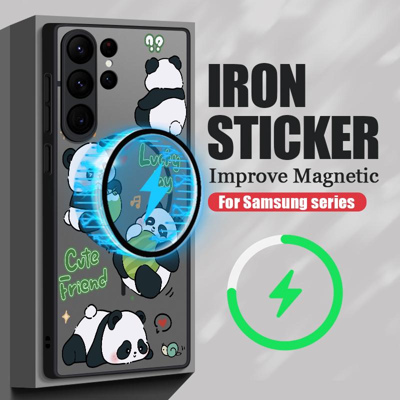 Magnetic Case For Magsafe For Samsung Galaxy S26 S24 S25 Ultra S23 S24 FE S22 Plus Cute Panda Pattern Hard Matte Phone Cover