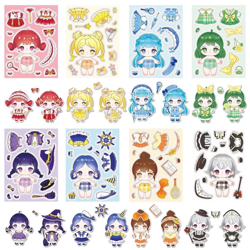 8 Pictures/set of Cotton Doll Dress-up Doodle Stickers Personality Cartoon Children's Puzzle DIY Puzzle Stickers
