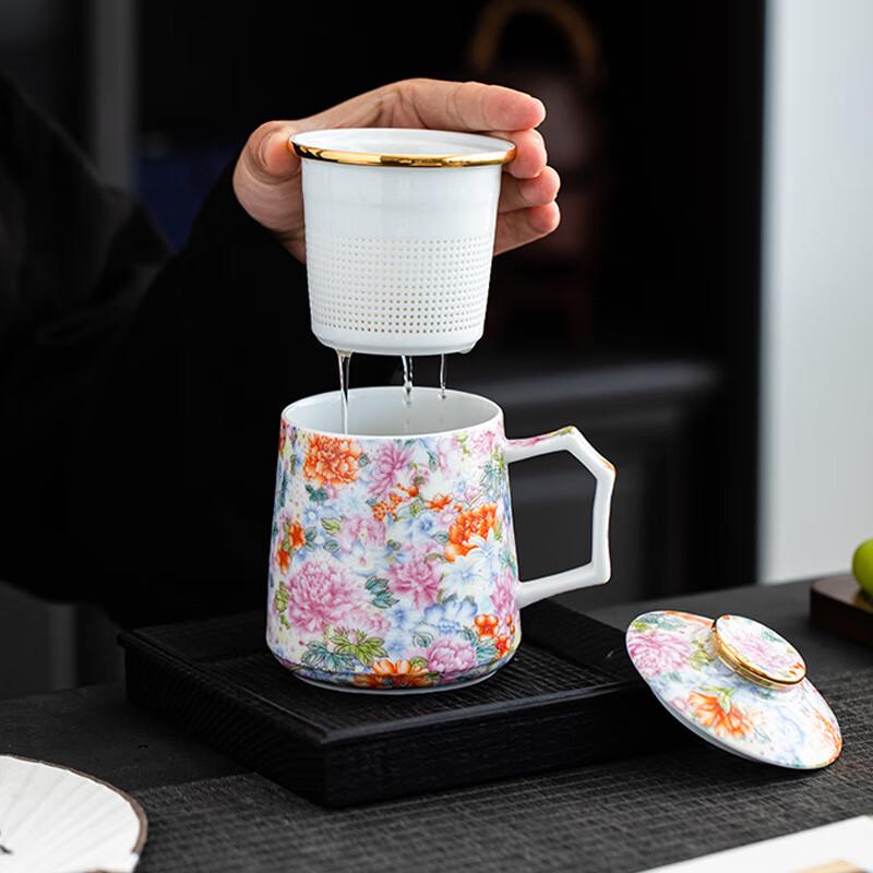 TLAKEHO Enamel Ceramic Tea Infuser Mug