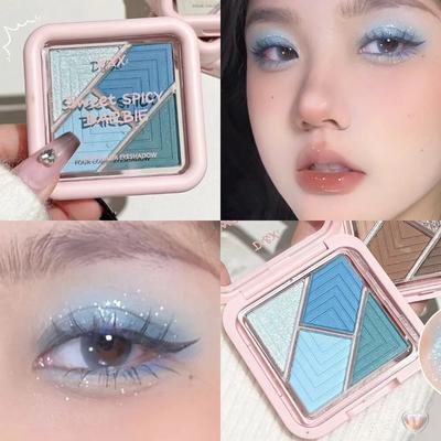 Palette di ombretti a 4 colori Blu Verde Glitter Perlato Nero opaco Rosa Colore terra Ombretto Trucco duraturo Cosmetico coreano 1 pezzo