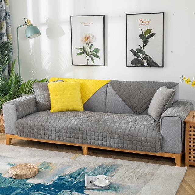 Thickened Corduroy Sofa Cushion Four Seasons General Pure Colour Plush Non -Slip Living Room Sofa Cover Warm Breathable Sofa Back