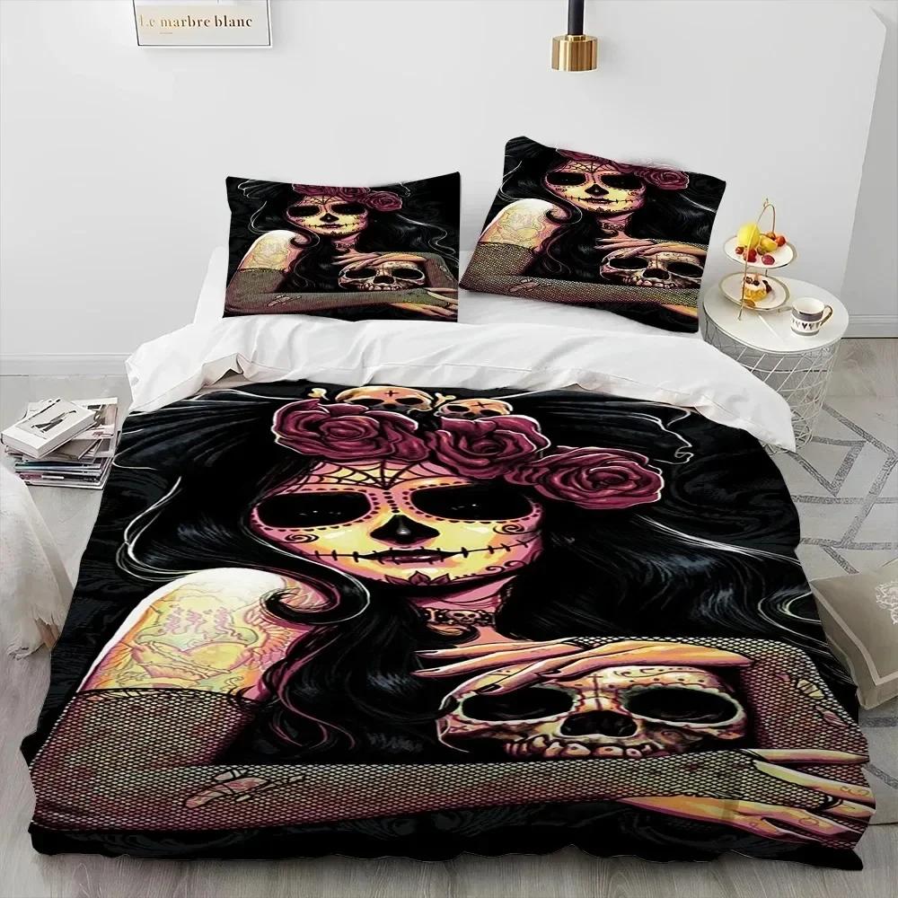 3D Horror Gothic Female Skull Dead Girl 3D Duvet Cover Bedding Set Comforter Linen Pillowcases Home Decor Single Twin King Queen