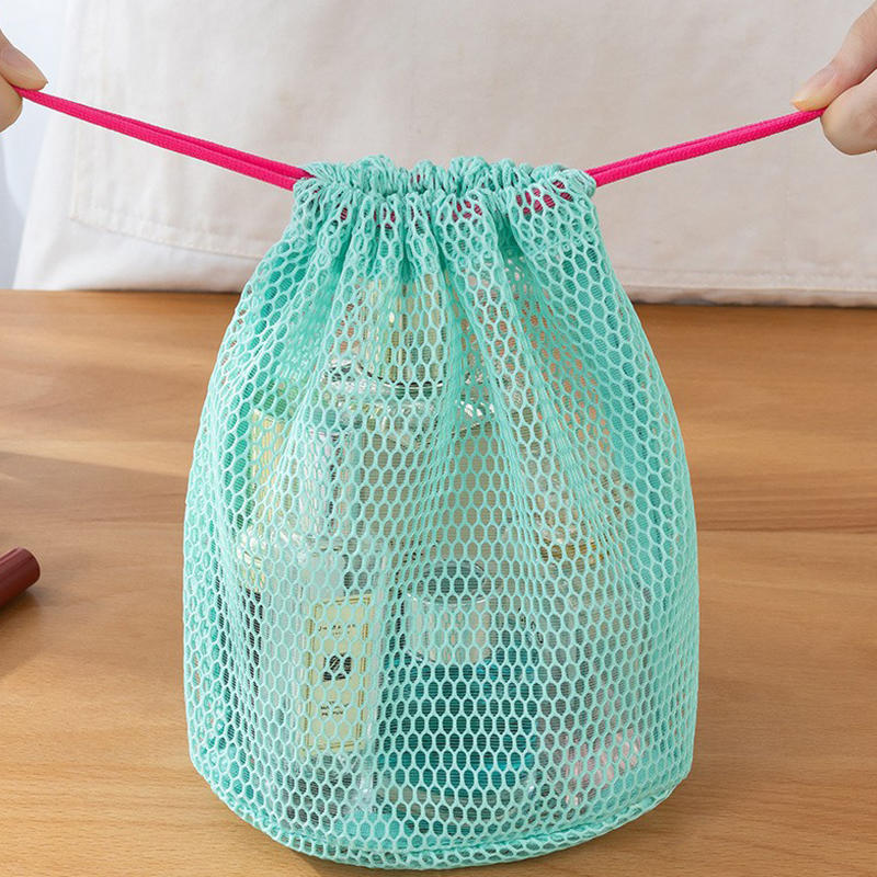 Portable Travel Nylon Mesh Cosmetic Bag Drawstring Drainage Storage Bag for Swimming And Bathing Single Color Pattern