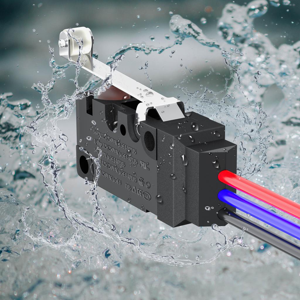 2PCS Waterproof Micro Limit Switch with Long Straight Roller Lever SPDT 3 PIN Pre-wired 10A 125 250V Micorswitch for Electronic