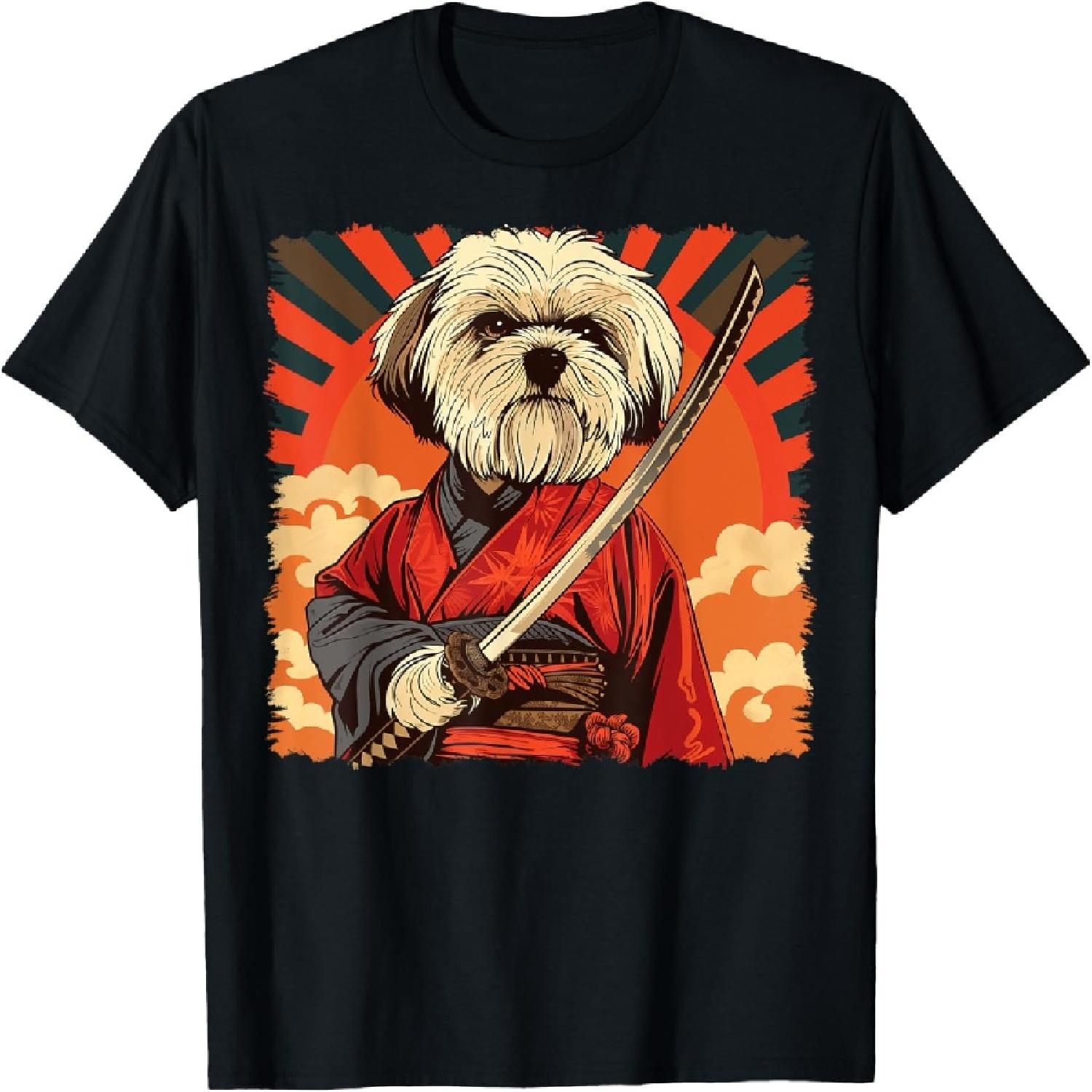 Lhasa Apso Dog Japanese Art Samurai Ukiyo-e Vintage T-Shirt S