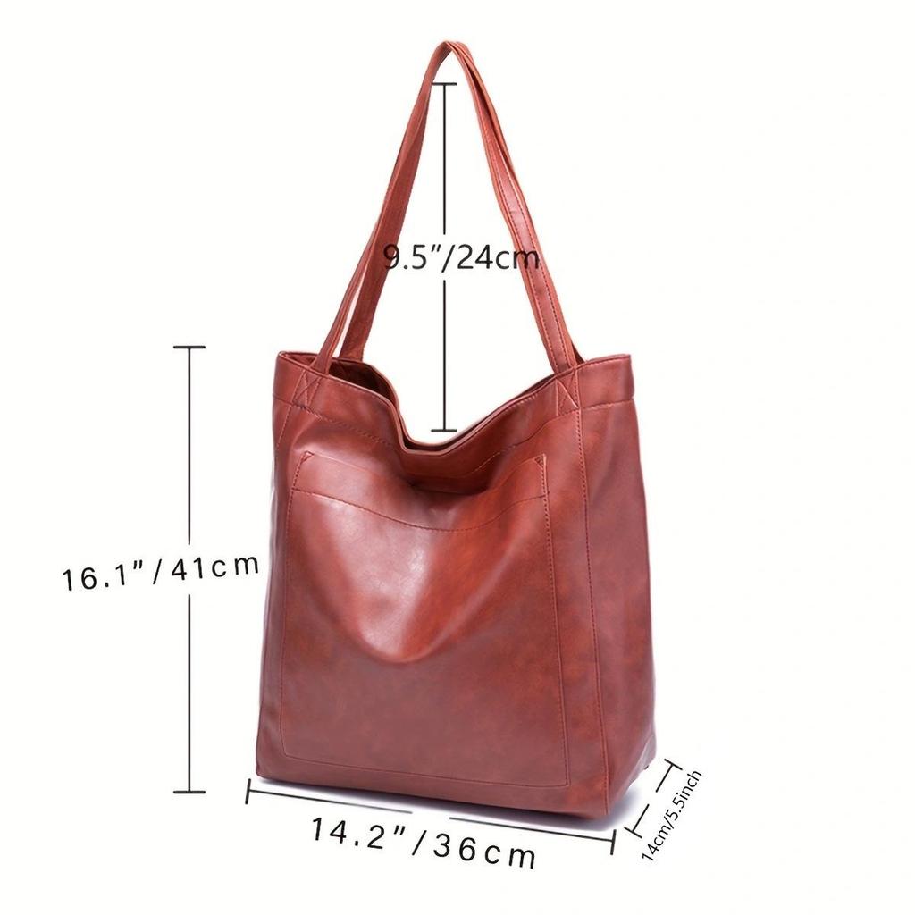 Women's Retro Waxed Leather Tote: Stylish, Soft, Large Capacity, One-Shoulder Handbag with Pockets