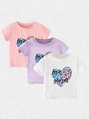 Europäischer Stil Mädchen Sommer Kleinkind T-Shirt - Herz Cartoon, Rundhals, Kurzarm Top