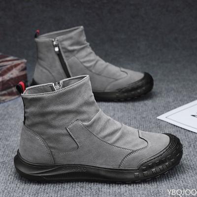 Nuove Stivali Autunnali con Zip Pieghettati Antiscivolo Comodi a Suola Spessa Resistenti all'Usura alla Moda Stivali da Uomo ad Taglio Alto Scarpe da Lavoro