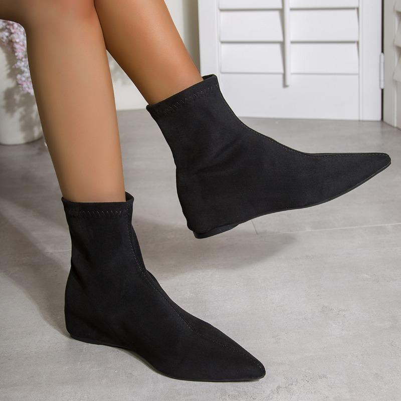 Dámské kotníkové boty špičaté ploché boty 2025 nové zimní elegantní semišové sexy boty šaty párty žena zapatos mujer botas