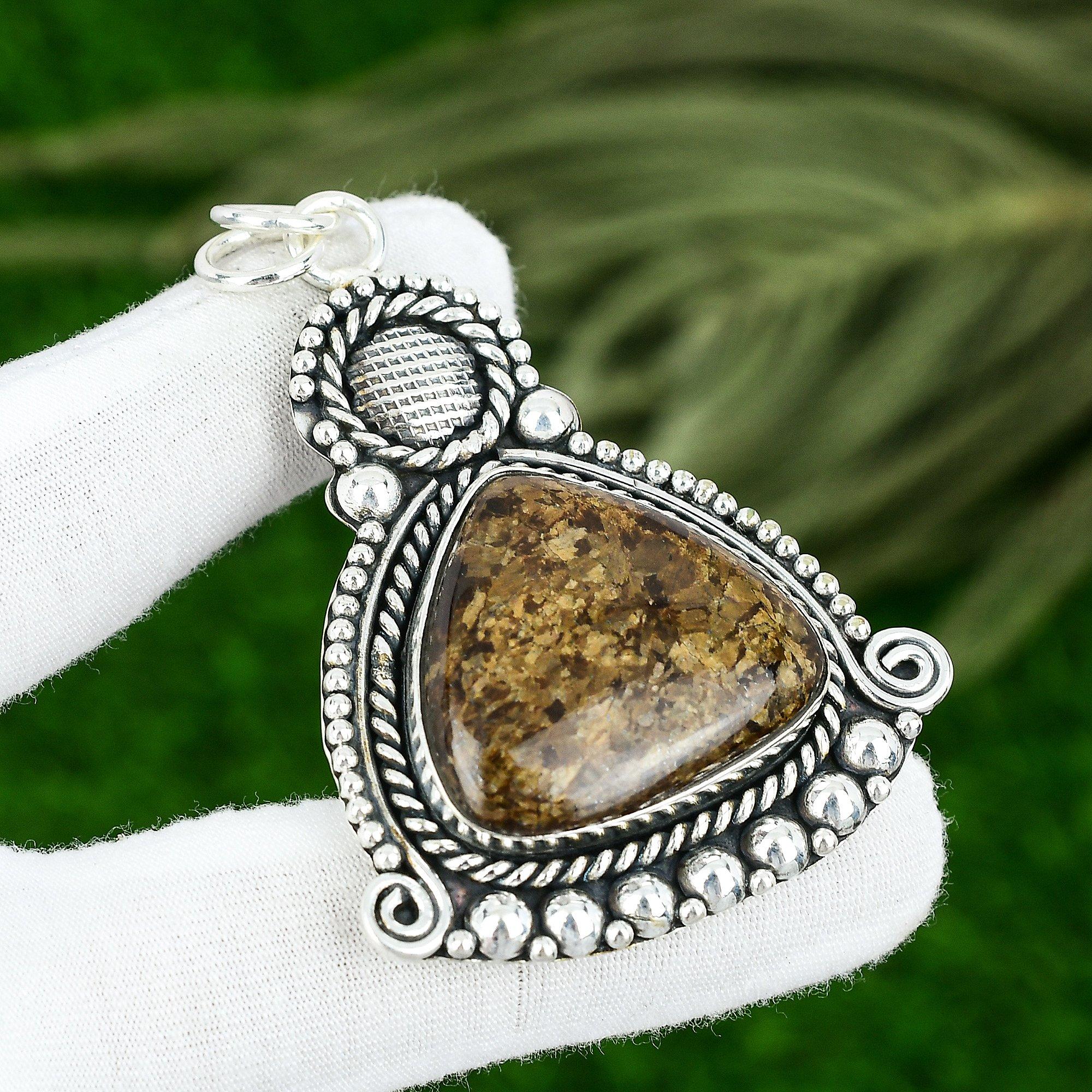 

Bronzite Stone 925 Sterling Silver Mother Bezel Birthday Trendy Pendant Jewelry