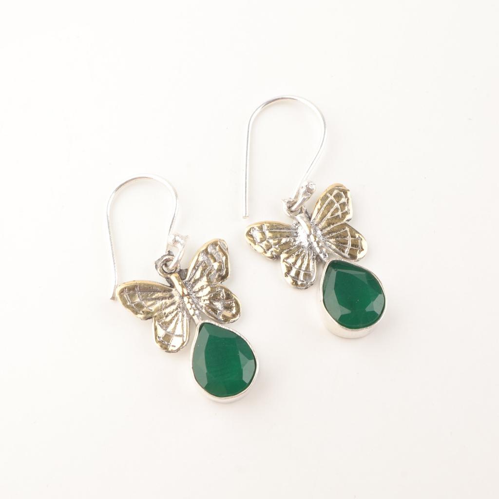Green Onyx Gemstone 925 Stamped Silver Jewelry Handmade Partywear Earrings 1.3" EE-155-17