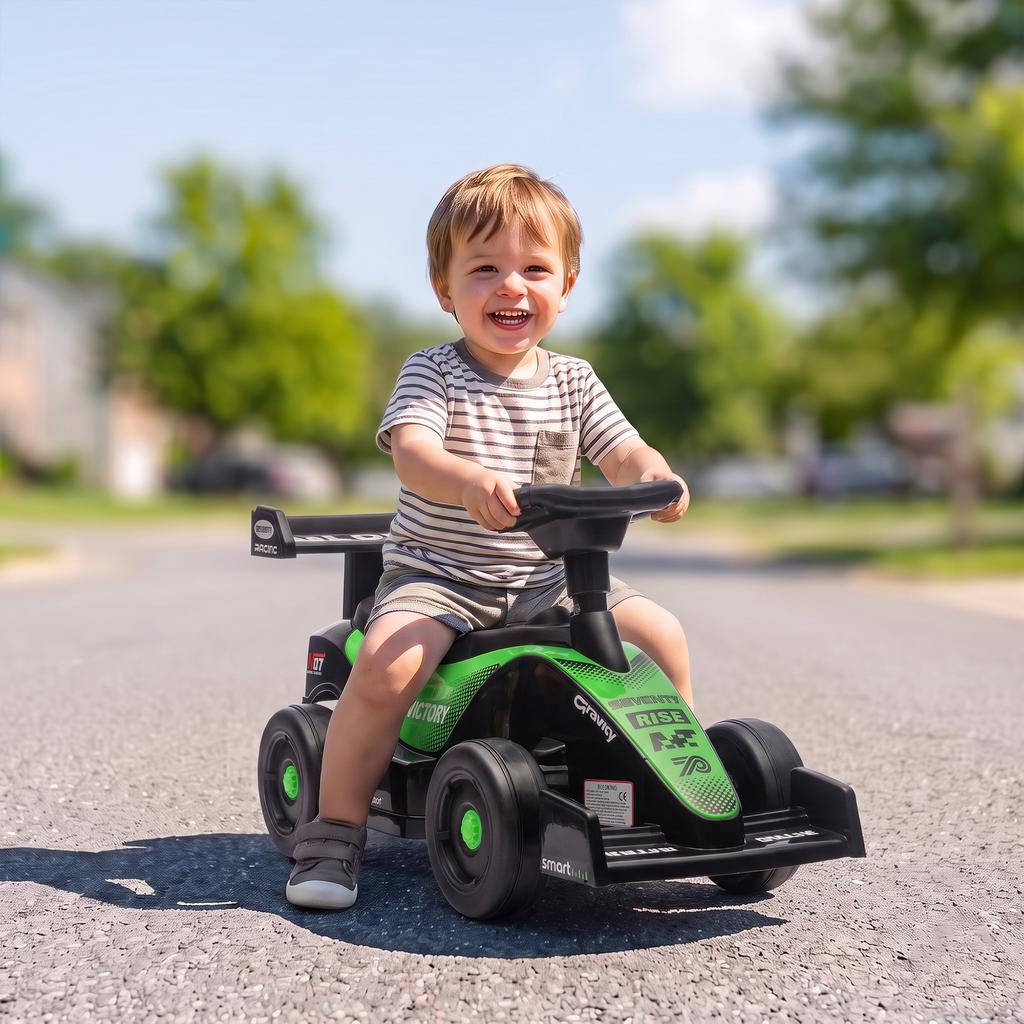 Children's F1 Ride-On Push Car, Musical Steering Wheel, Quiet Wheels, 18-36 Months, Green