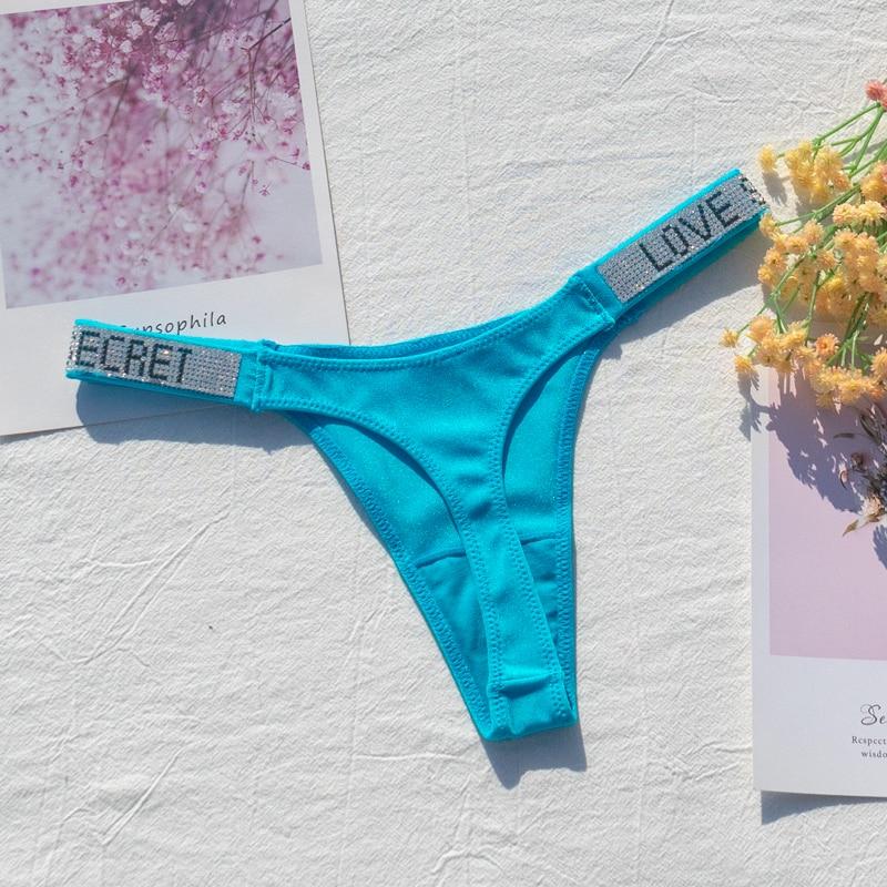 Damen Slips Glänzende Strasssteine Sexy Dessous Damen Hüfttief Nylon Damenunterwäsche Geheimes G-String Neonfarbe Damen Tanga EMA