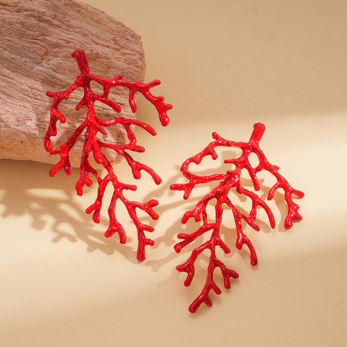 Металлические серьги в виде ветки коралла, серьги-гвоздики в морском стиле, преувеличенные серьги, персонализированные серьги