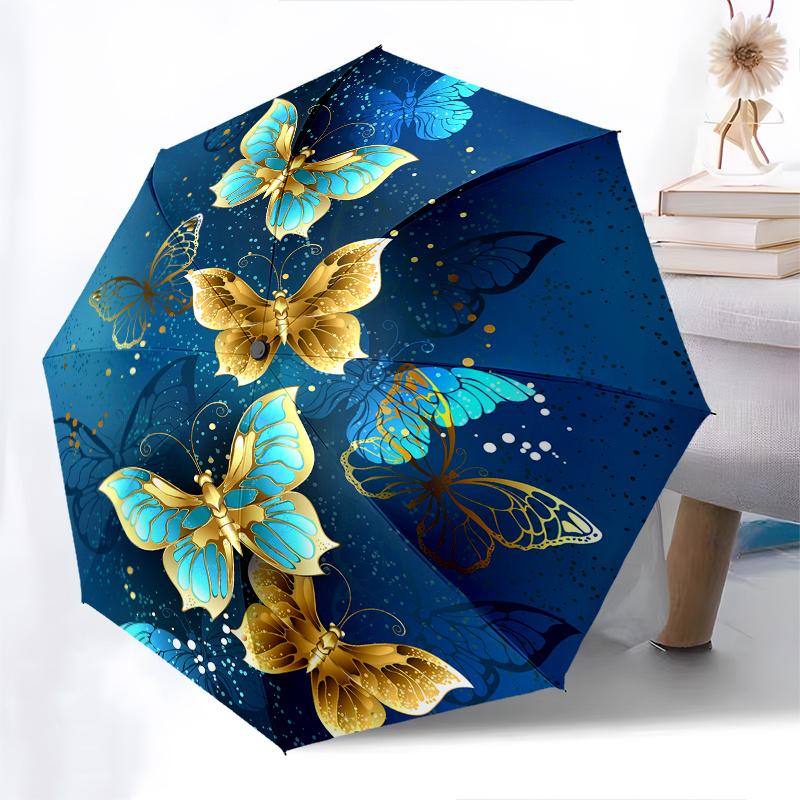 Golden Blue Butterfly Fabric, Luxury Butterfly Print Material for Dress Making, Upholstery, Home Decor, Quilting, Crafting & More.Umbrella, Cute Umbre