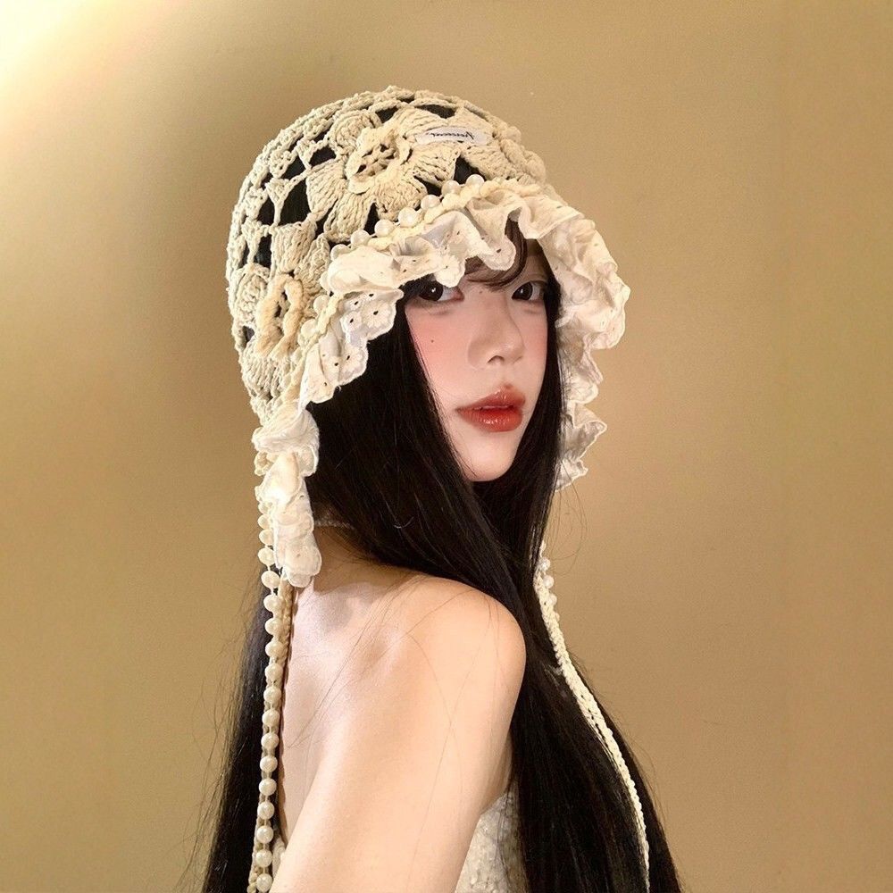 Women’s Hat New Arrivalsweetcut Out Hat Women's Knitting Baotou Hat Photo Fashion Handmade Lace Hat