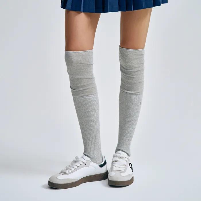 W Summer Shirred Knee Socks (GRAY)