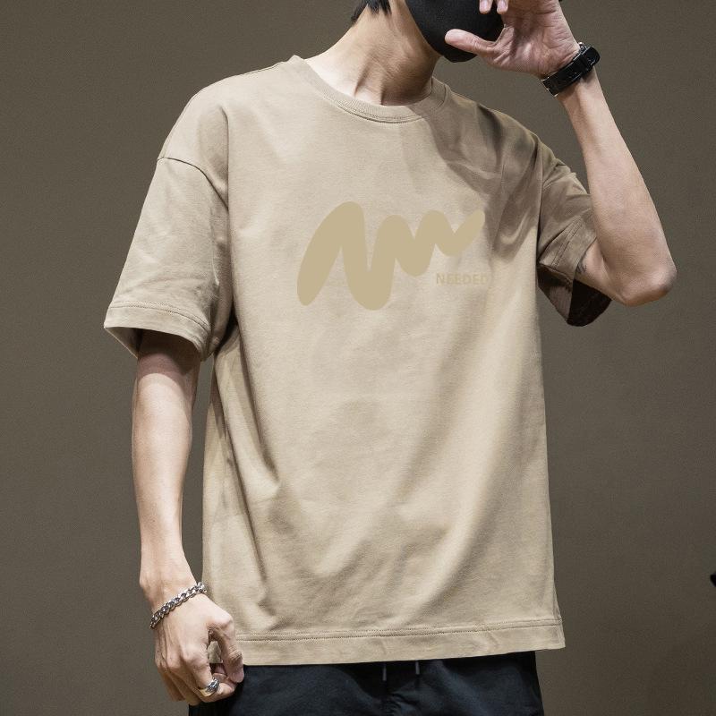 Cotton Short Sleeve T Shirt Print Black White Fashion All Match Breathable Summer Sport T-shirt Men Top