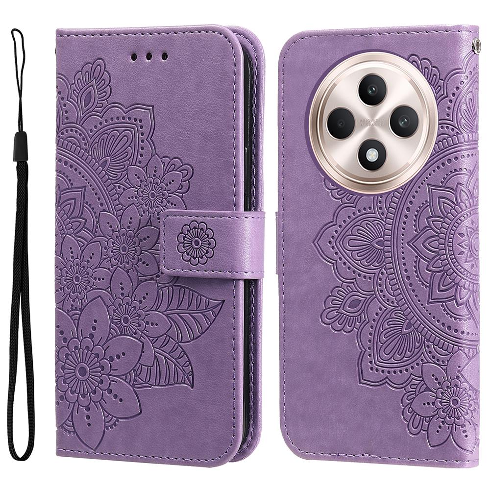 

Чехол для Oppo Reno12 F 4G с цветочным узором, из искусственной кожи, кошелек-подставка, чехол для телефона Purple