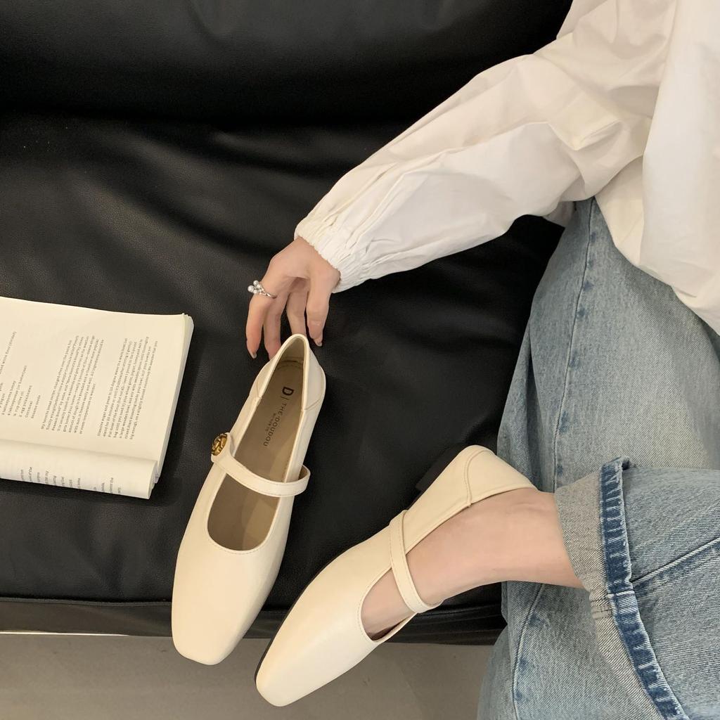 Soft-soled flat-soled gentle single shoes Fairy Mary Jane 2025 spring one-pedal skirt with one word with beanie ladyshoes tide