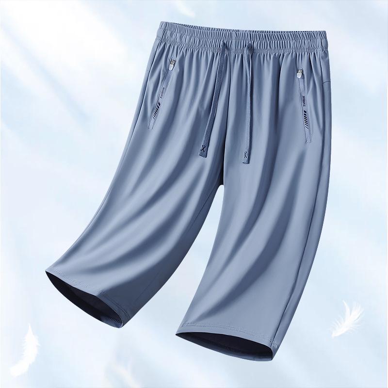 Men's Quick-Dry Ice Silk 7-Point Summer Sports Pants - Loose, Lightweight, Plus Size Running Pants