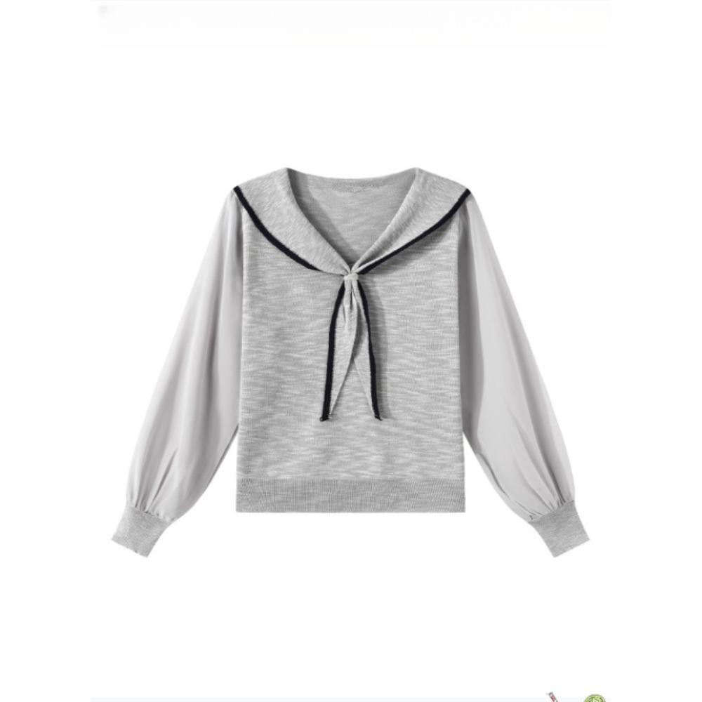 Ein Retro Color-Blocking Gestreifter Langarm-Strickpullover für Damen für den Frühherbst, Ein lockerer und vielseitiger Marine-Kragenpullover