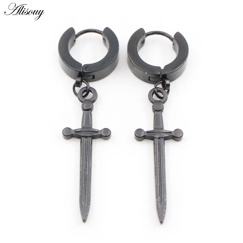 

Alisouy 2PC нержавеющая сталь крест морская звезда меч топор лунный перец кулон для женщин и мужчин маленькая круглая гладкая круглая серьга-кольцо Style16 чёрный