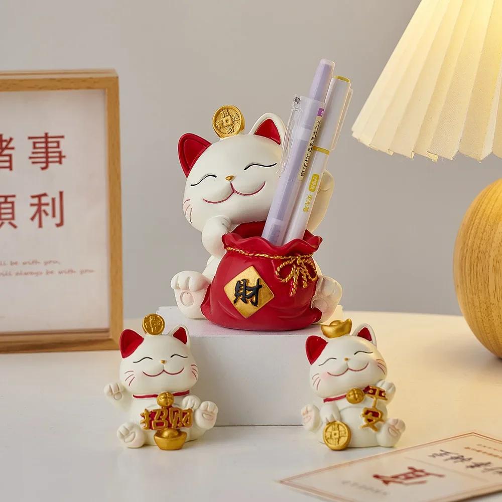 Künstlerische Glückskatzen-Figuren Moderner Stil Wohnzimmer Tischornament Schrankdekorationszubehör Niedliche Maneki Neko Heimdekoration