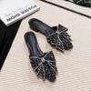 Women Pointed Toe Thick Heel Slippers Summer Women's Outdoor Shoes Fashion Bow Sequin Low Heel Sandals Size Women Shoes 35-43