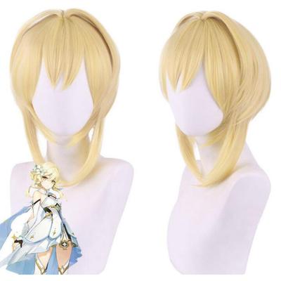 Peluca corta de anime de 30 cm, juego de cosplay Genshin Impact Traveler Lumine, disfraz rubio, cabello sintético resistente al calor, pelucas para mujer