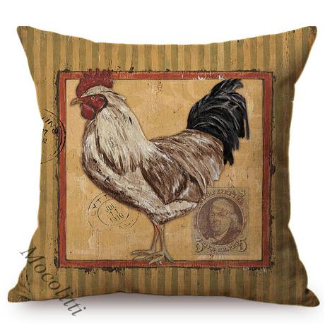 Rural Cock Retro Oil Painting Cushion Cover Nordic Chicken Poster Sofa Decoration Cotton Linen Square Throw Pillow Case Cojines