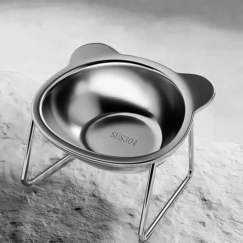 Raised Cat Bowls Tilted Neck Guard Cat Food Bowl 304 Stainless Steel Shatter-resistant Elevated 15° Pet Supplies For Puppy Cat