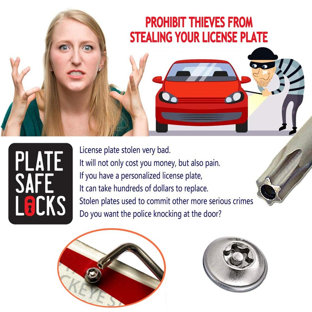 Anti Theft License Plate Screws- Stainless Steel Bolts Fasteners Kits For Car Tag Frame Holder, Tamper Resistant Mounting Hardware,1/4"(M6) Security