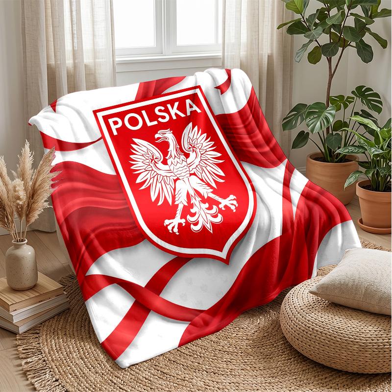 Poland Football Printed Flannel Blanket Skin Friendly Warm Decorative Throw for Indoor Couch Bed Daily Use
