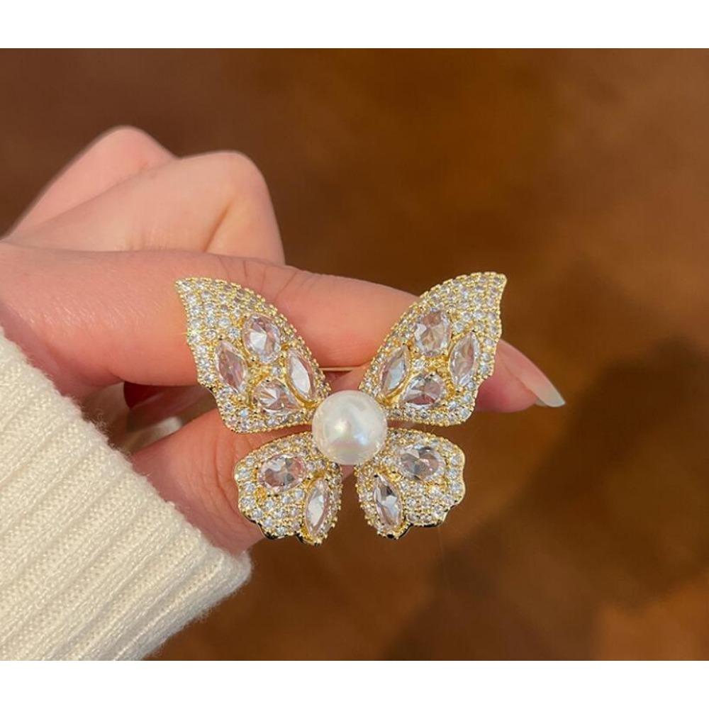 Bursting Butterfly Full Diamond Brooch Women'S Luxury Atmospheric Brooch Exquisite Versatile Pearl Accessories Autumn And Winter Clothing Gifts