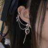 Exquisite Punk Sliver Color Bowknot Cross Crystal Heart Tassel Pendant Stud Earrings Connect Ear Bone Clip for Women Y2k Jewelry