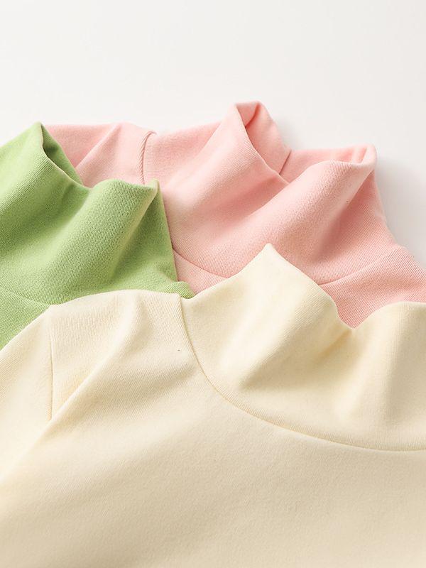 Children's Korean Style Long-Sleeve Mock Neck T-Shirt, Solid Color, Autumn/Winter, Versatile Base Layer for Boys and Girls.