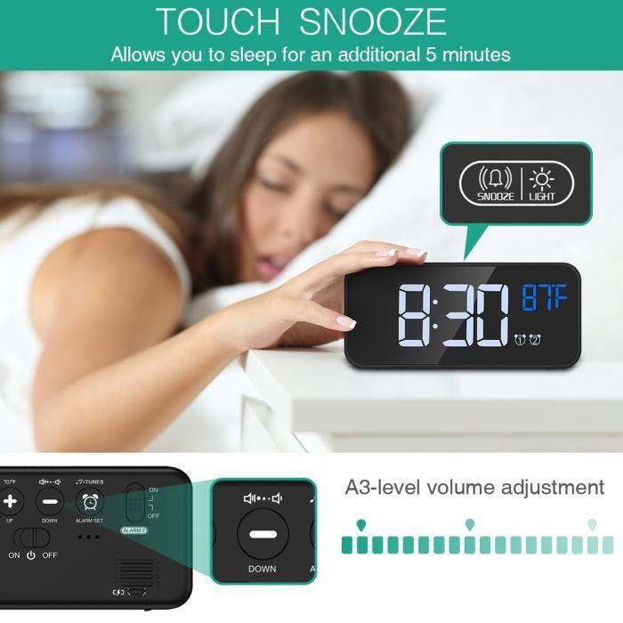 Digital Alarm Clock, LED Alarm Clock, Thermometer Function, Snooze, 2 Alarms, 12/24H, USB Powered (Black)