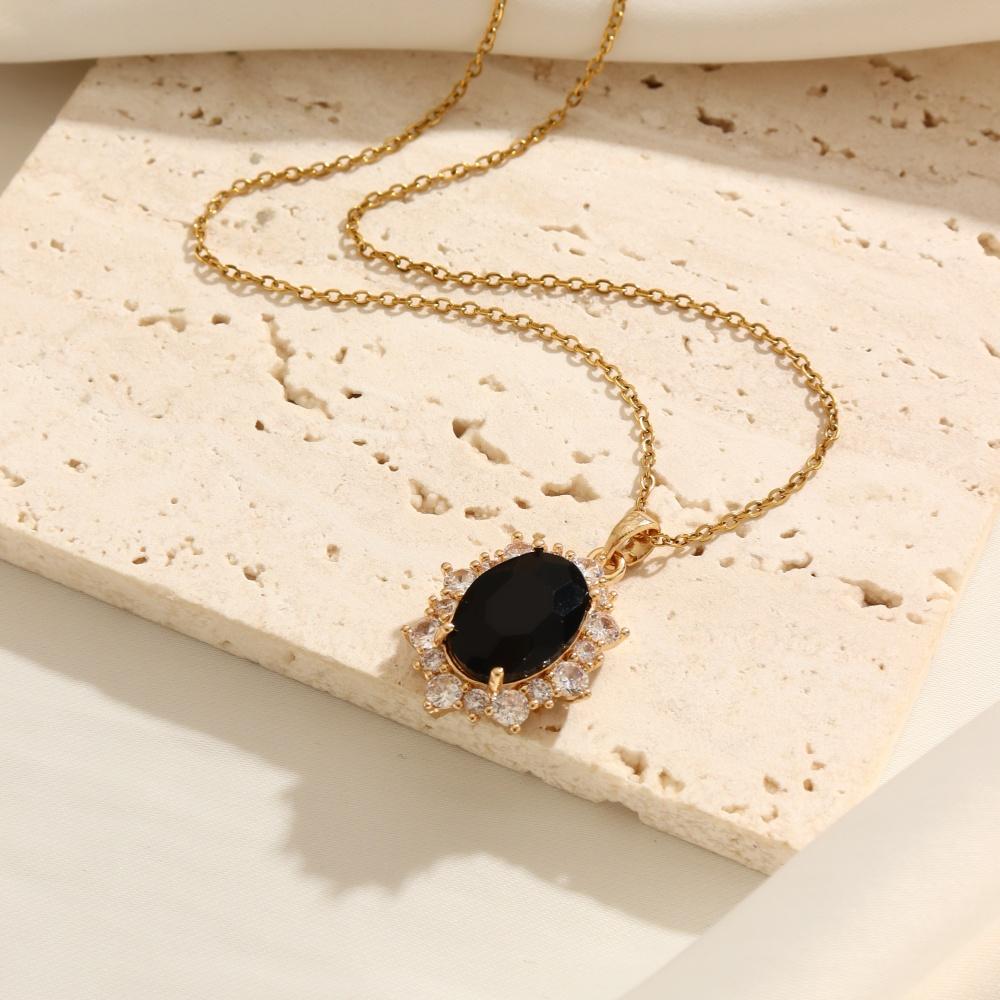 

Oval Pendant Necklace for Women Fashion Stainless Steel Chain Jewelry Golden Wedding Party Accessories чёрный