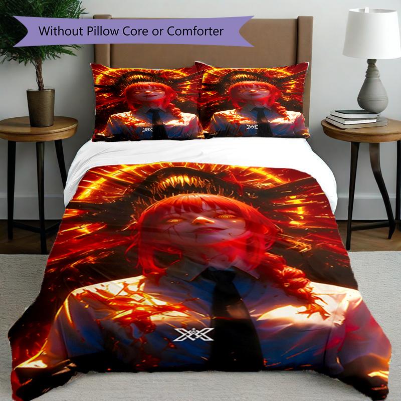 3pcs Duvet Cover Set (1*Duvet Cover + 2*Pillowcase, Without Core), Makima Chainsaw Man Print Bedding Set, Bedroom Decor, All‑Season, Birthday Gift