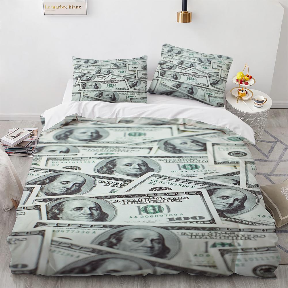 3D Modern Bedding Set Dollar Motif Printed Duvet Cover Vivid Comforter Cover 2/3 Pieces Money Pattern Funny King Queen Size