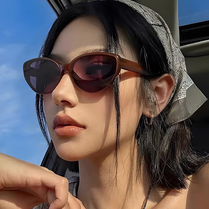 New light luxury board pink cat frame sunglasses narrow frame chestnut cat advanced cat eye UV protection sunglasses