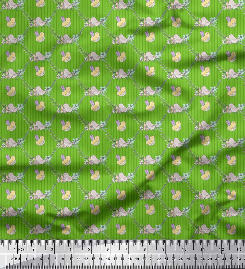 

Soimoi Blue Japan Crepe Satin Fabric Leaves,Floral & Bird Stripe Fabric Prints By metre 42 Inch 42 Inch Wide - Poly Crepe зелений
