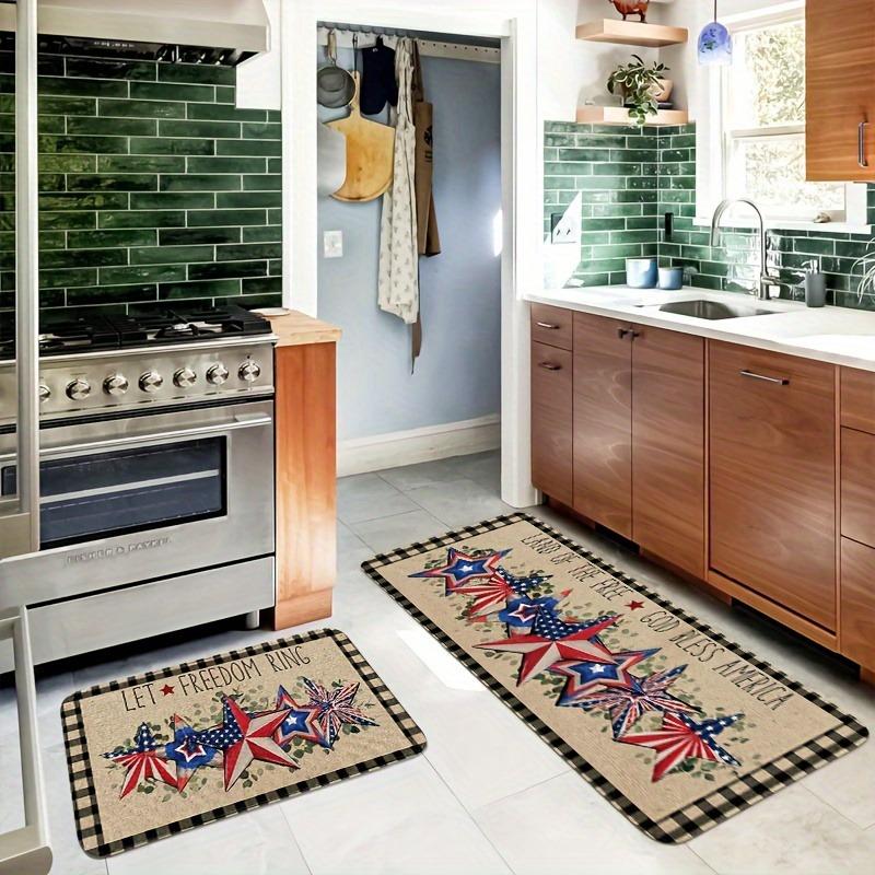 1PC Star & Stripea Celebration Kitchen Rug Non-Slip Door Mat Pop design Bathroom Rug Bath Mat Carpet for Home Sink Laundry Decor