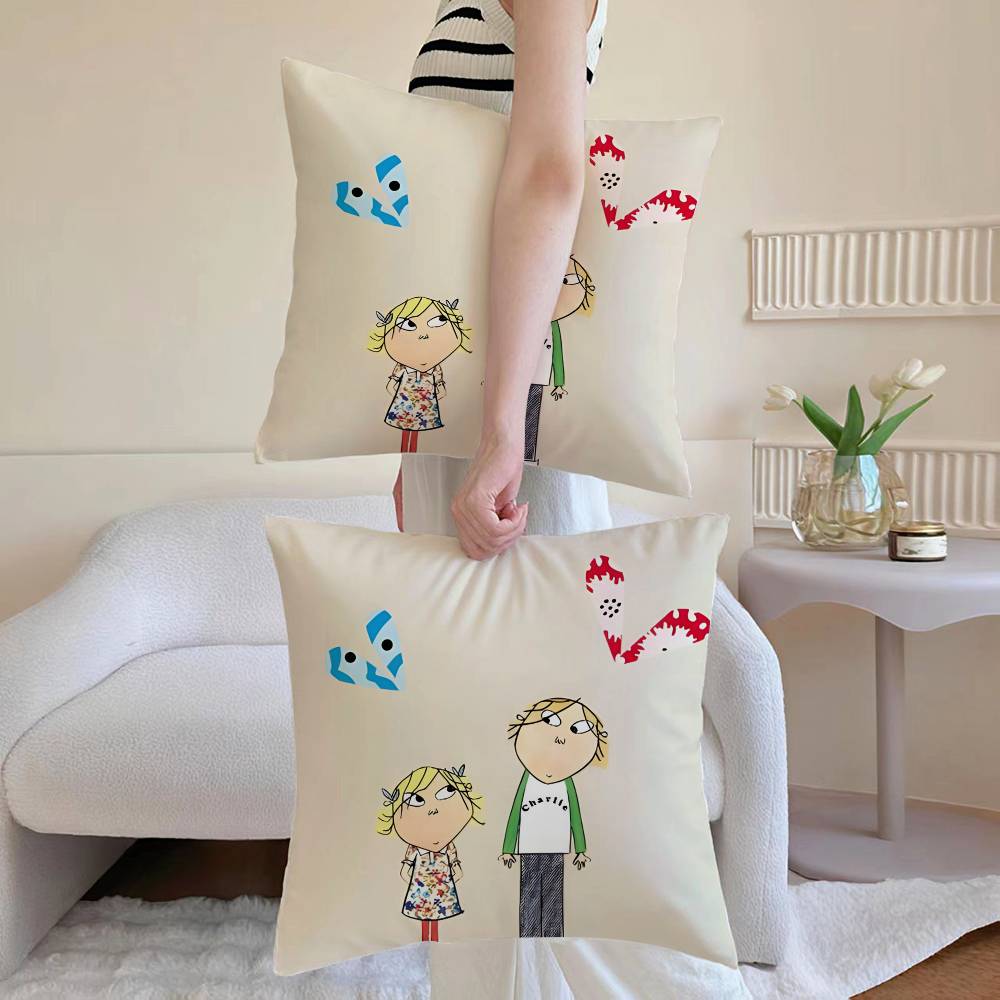 C-charlieS and Lola Anime Pillow Case Anti-dustmite Pillowcase Invisible Zipper Silky Sofa Cushion Cover