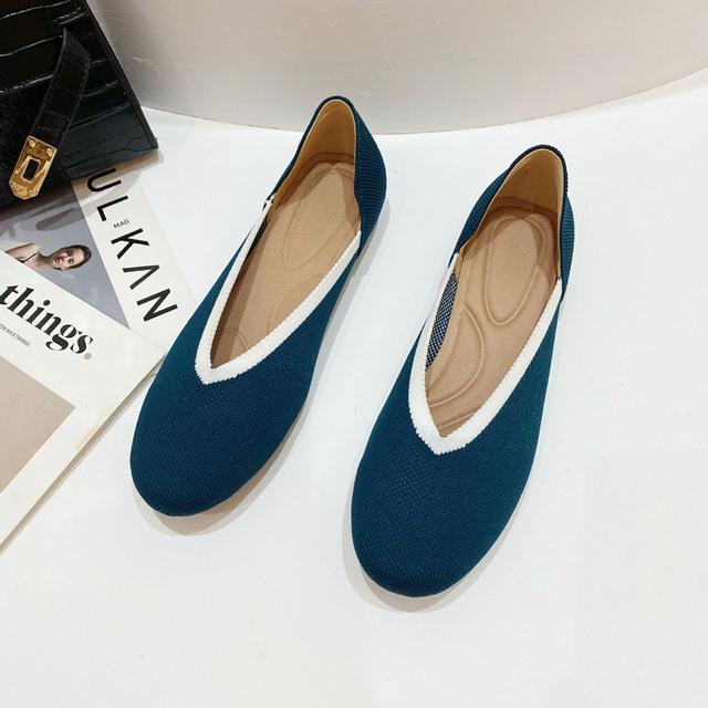 Women Shoes  Bowknot Flat Shoes Soft Pregnant Scoop Shoes Square Head Knitted Shoes Tide Girl Peas Shoes Female Ballet Shoes