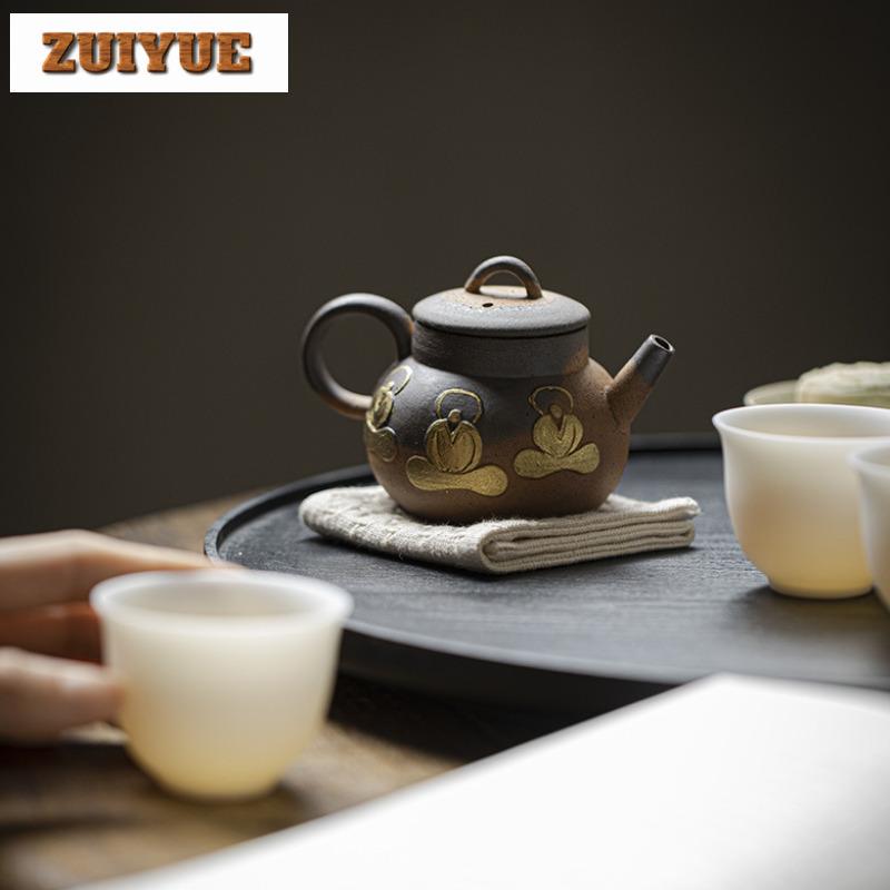 110ml Japanese Style Wood Fired Prajna Sitting Buddha Teapot Antique Tea Infuser Pot Tea Making Kettle With Filter Cafes Craft